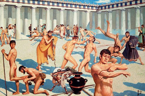 ancient Greeks exercising naked